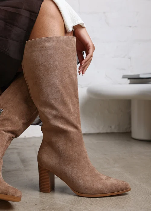 Where's That From Elder Camel Faux Suede Block Heel Boots - 3 Image 6