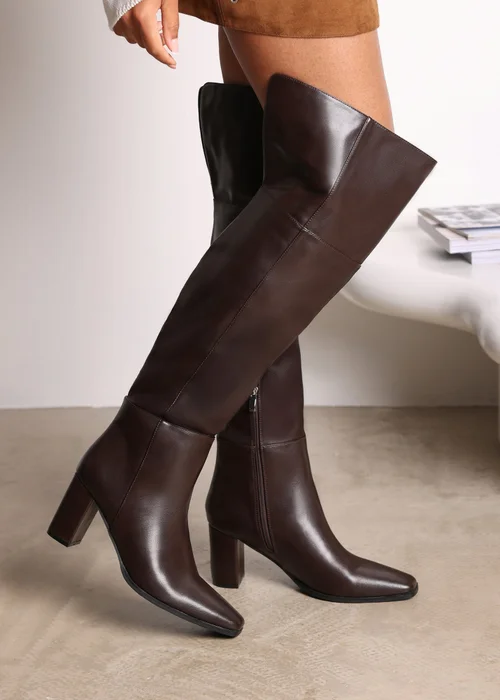 Where's That From Xenia Brown PU Over The Knee Boots - Size 4 Image 1
