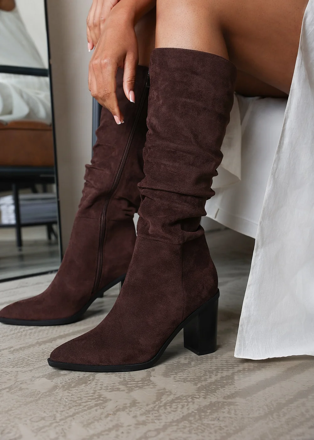 Where's That From Primrose Dark Brown Suede Block Heel Boots - Size 3 Image 1