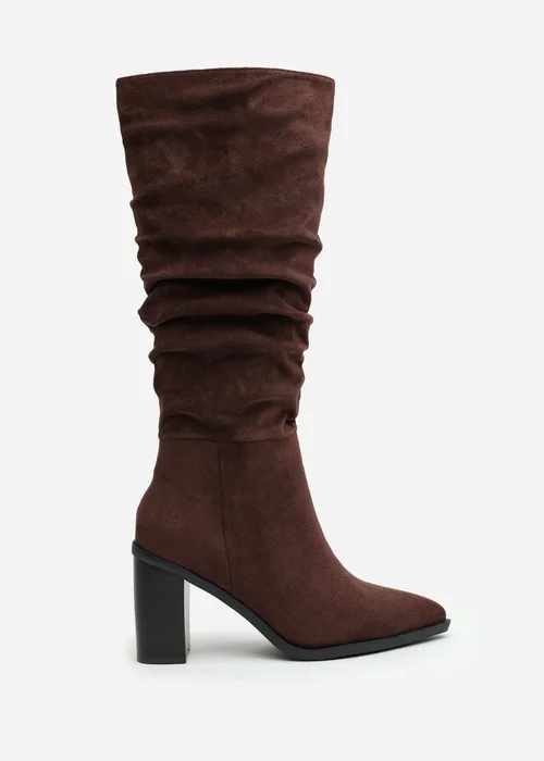Where's That From Primrose Dark Brown Faux Suede Block Heel Boots - 5 Image 1
