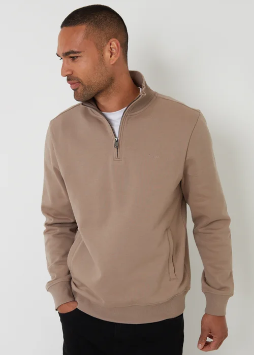 Threadbare Taupe 1/4 Zip Neck Sweatshirt - XL Image 1