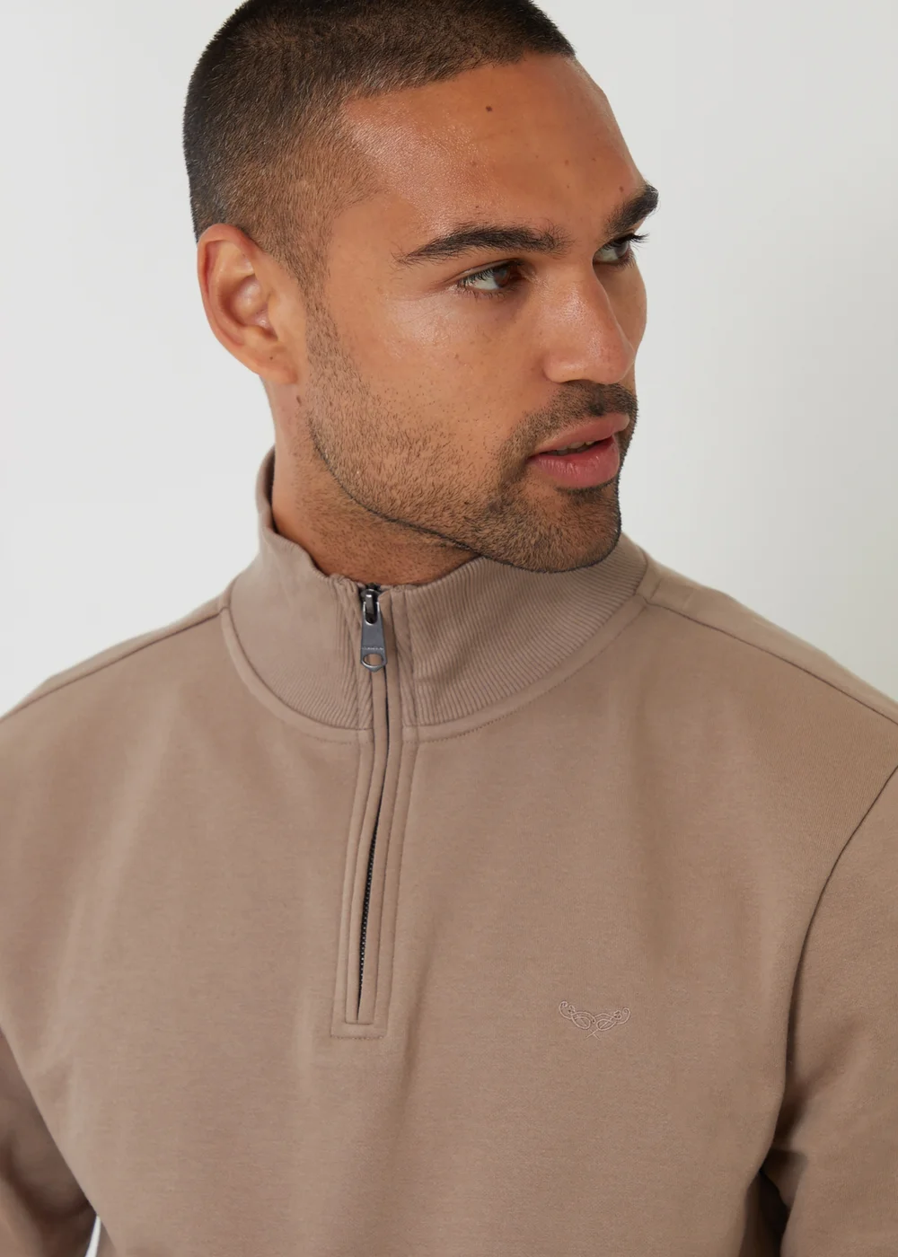 Threadbare Taupe 1/4 Zip Neck Sweatshirt - 2XL Image 4