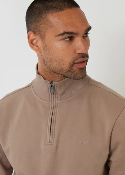 Threadbare Taupe 1/4 Zip Neck Sweatshirt - XL Image 4