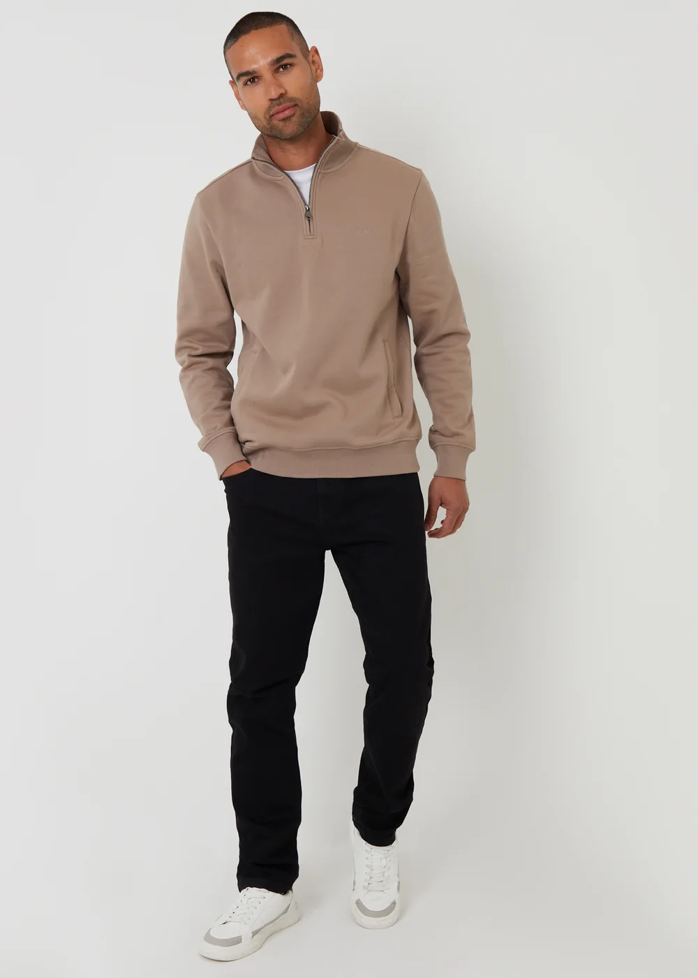 Threadbare Taupe 1/4 Zip Neck Sweatshirt - 2XL Image 3