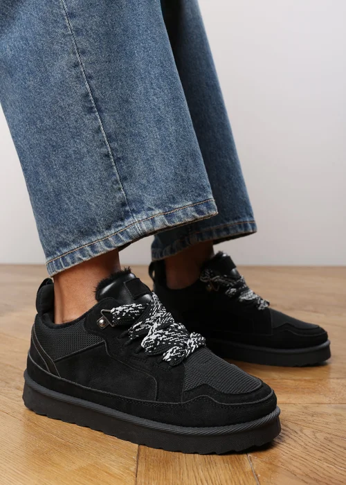 Where's That From Elara Black Faux Suede Lace-Up Trainers - 5 Image 2