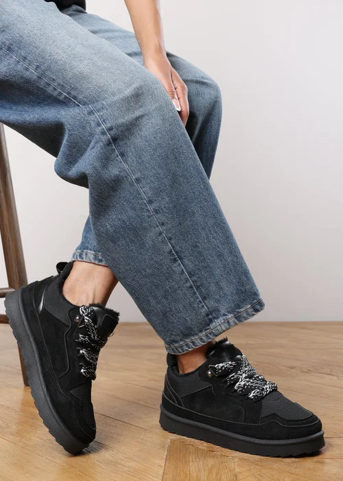 Where's That From Elara Black Faux Suede Lace-Up Trainers - 5 Image 6