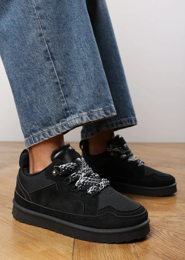 Where's That From Elara Black Suede Lace-Up Trainers