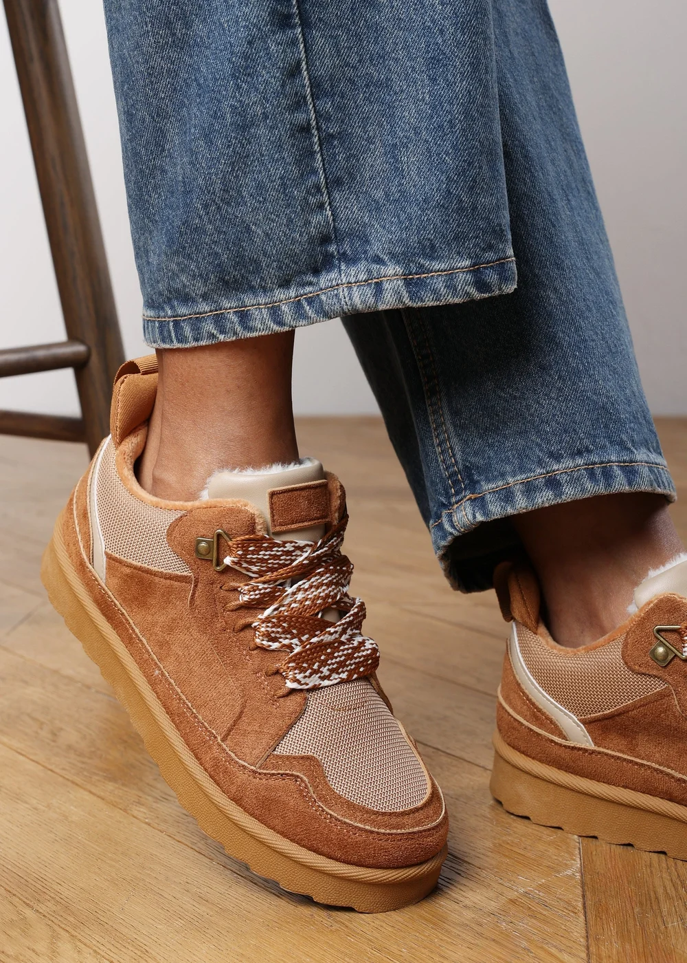 Where's That From Elara Chestnut Faux Suede Lace-Up Trainers - 5 Image 2
