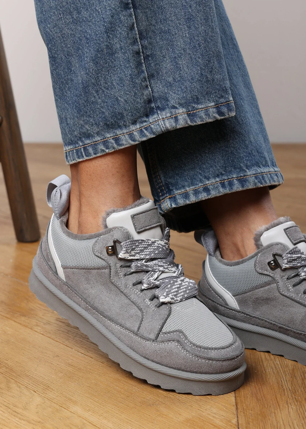 Where's That From Elara Grey Faux Suede Lace-Up Trainers - 3 Image 6