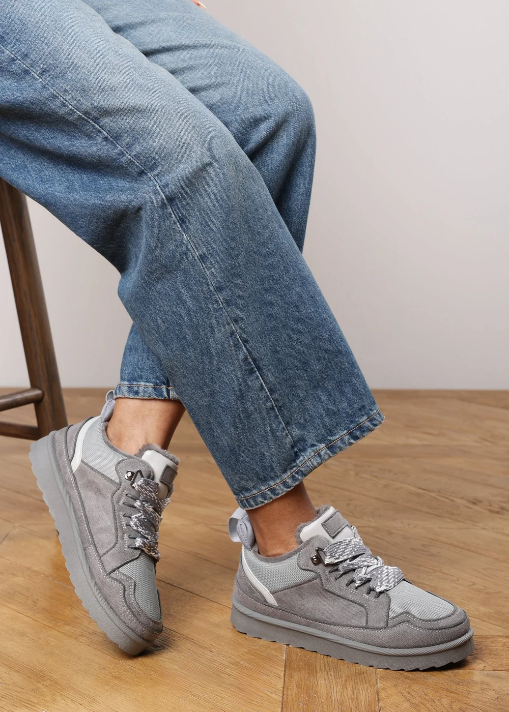 Where's That From Elara Grey Suede Lace-Up Trainers - Size 3 Image 1