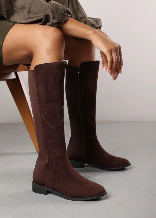 Where's That From Parker Dark Brown Faux Suede Knee High Boots - 4 Image 1