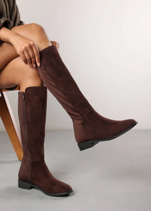 Where's That From Parker Dark Brown Faux Suede Knee High Boots - 4 Image 2