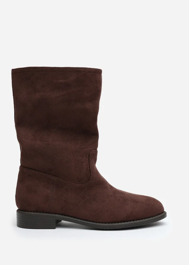 Where's That From Colette Dark Brown Faux Suede Mid Calf Boots