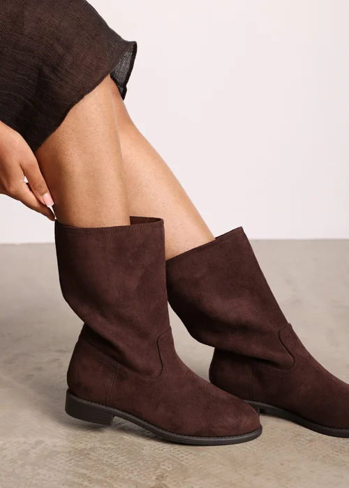 Where's That From Colette Dark Brown Faux Suede Mid Calf Boots - 4 Image 5