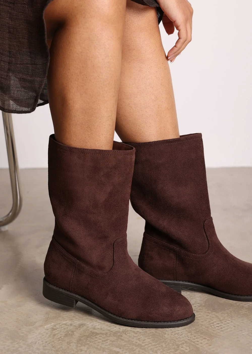 Where's That From Colette Dark Brown Faux Suede Mid Calf Boots - 4 Image 2
