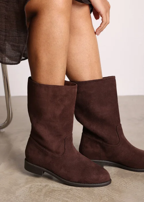Where's That From Colette Dark Brown Faux Suede Mid Calf Boots - 4 Image 2