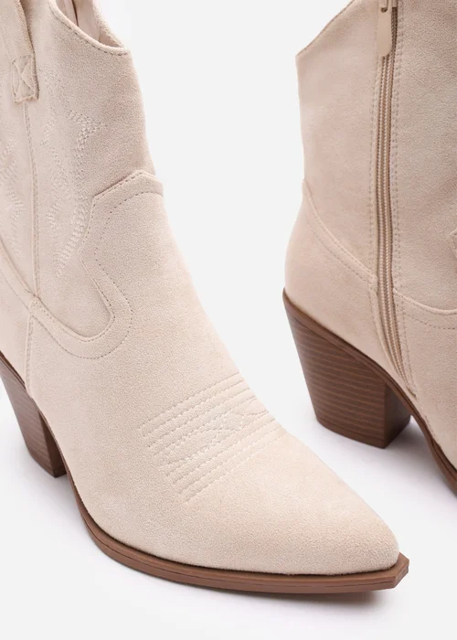 Where's That From Seraphina Beige Suede Western Cowboy Ankle Boots - 7 Image 4