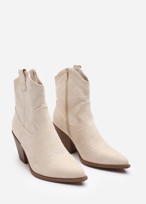 Where's That From Seraphina Beige Suede Western Cowboy Ankle Boots - 7 Image 3