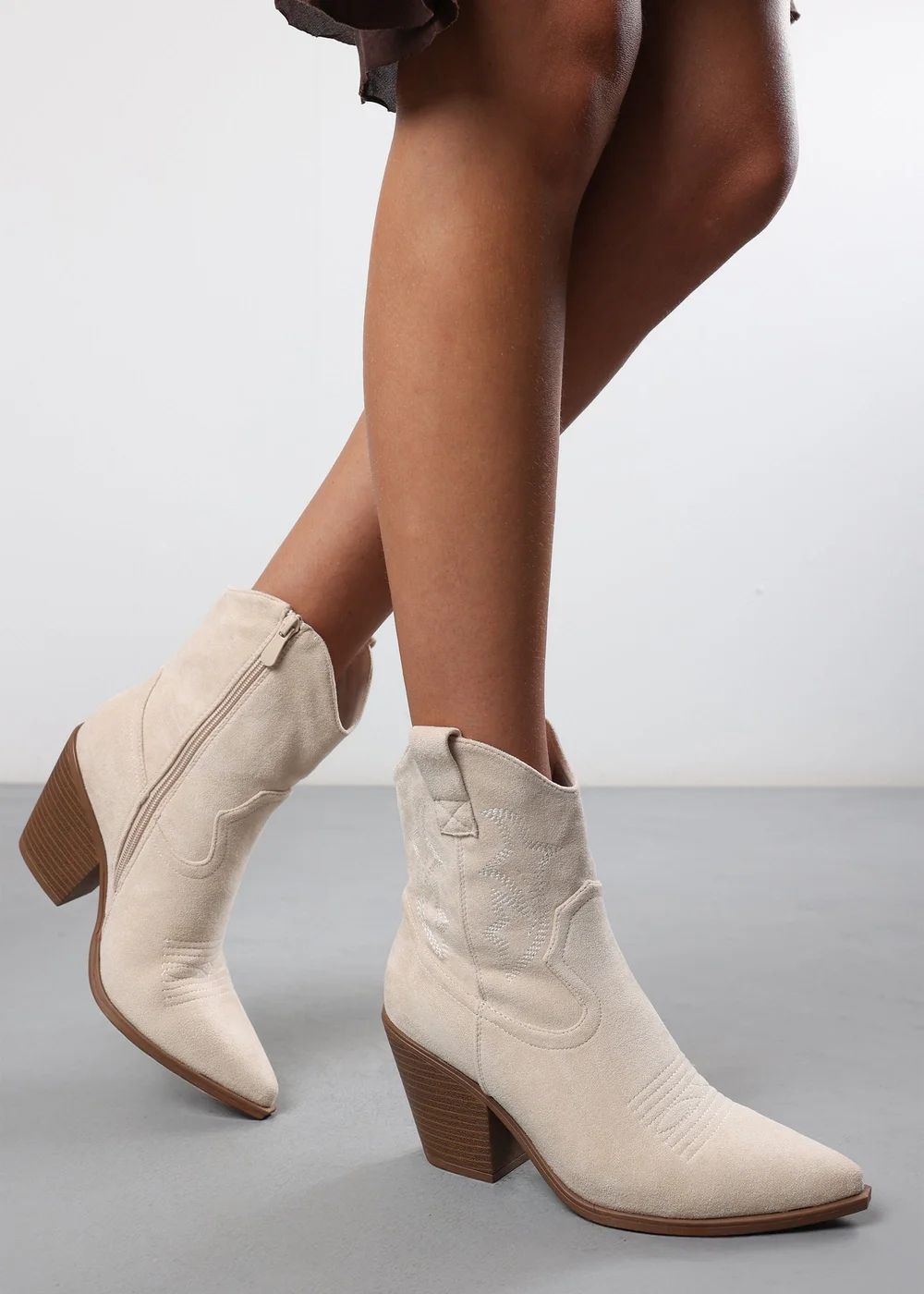 Where's That From Seraphina Beige Suede Western Cowboy Ankle Boots - 7 Image 5