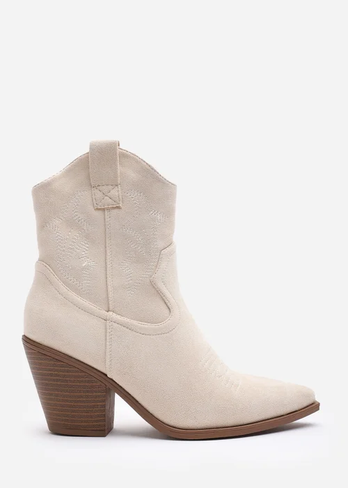 Where's That From Seraphina Beige Suede Western Cowboy Ankle Boots - 7 Image 1