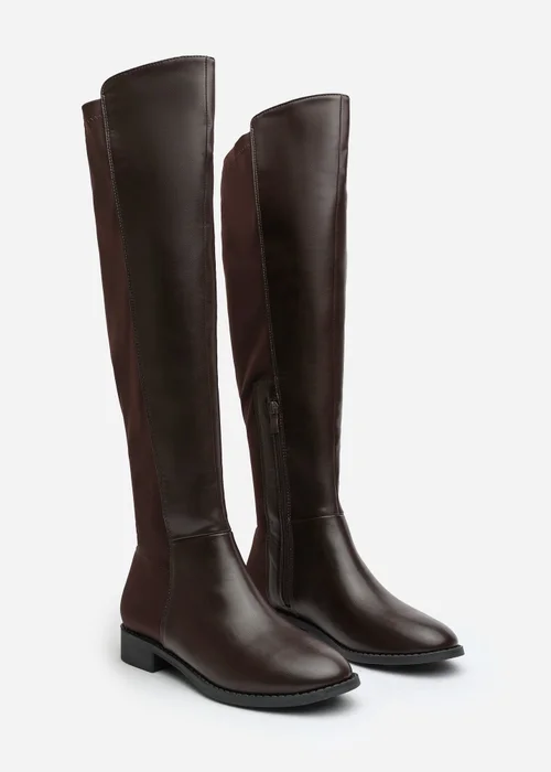 Where's That From Diem Dark Brown PU Over Knee Boots - Size 4 Image 3