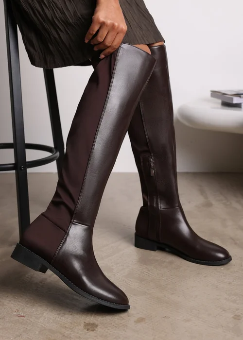 Where's That From Diem Dark Brown PU Over Knee Boots - Size 4 Image 1