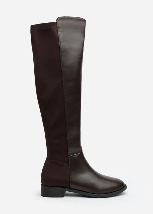 Where's That From Diem Dark Brown PU Over Knee Boots - Size 4 Image 2