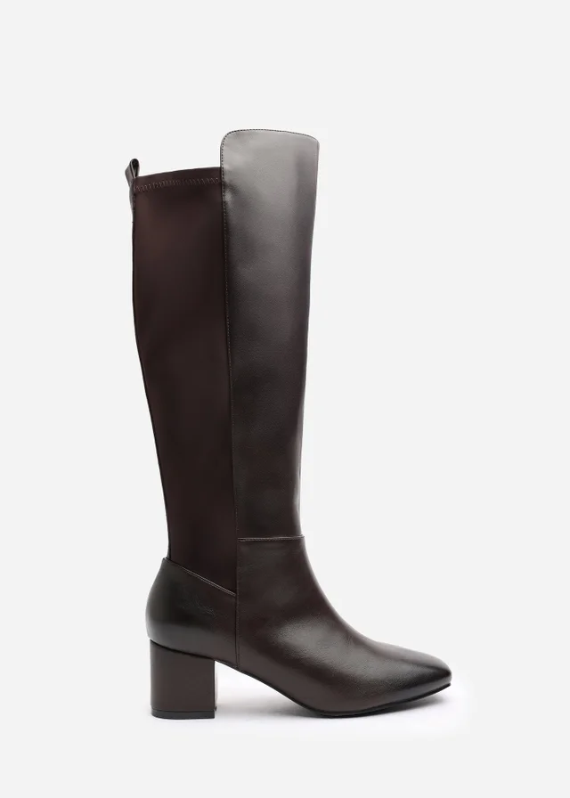 Where's That From Beau Dark Brown PU Knee High Boots