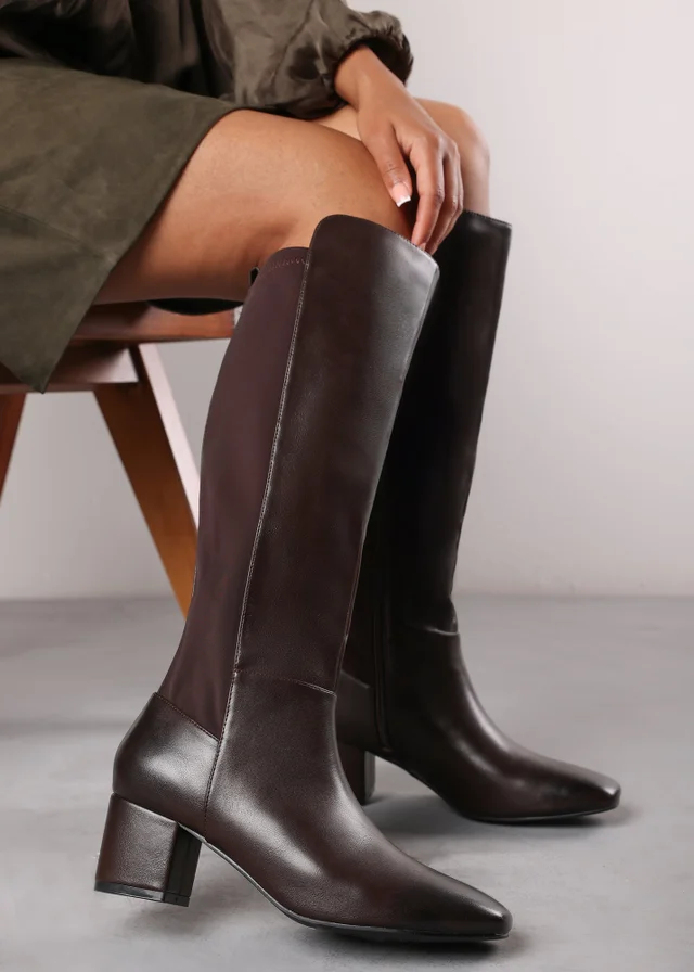 Where's That From Beau Dark Brown PU Knee High Boots