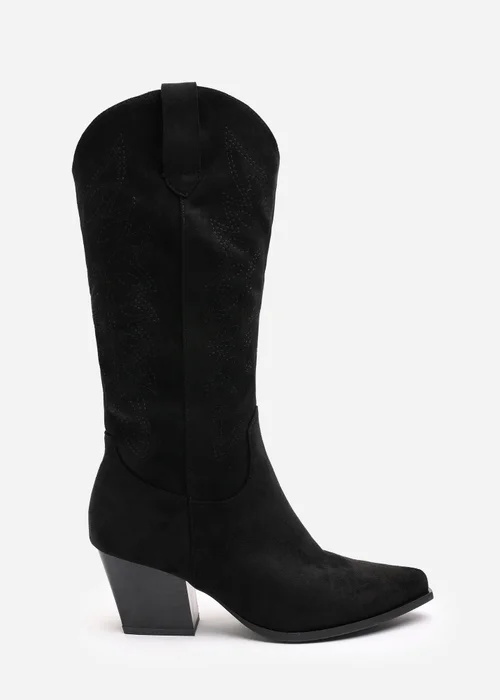 Where's That From Yasmine Black Suede Western Cowboy Calf Boots - 7 Image 1