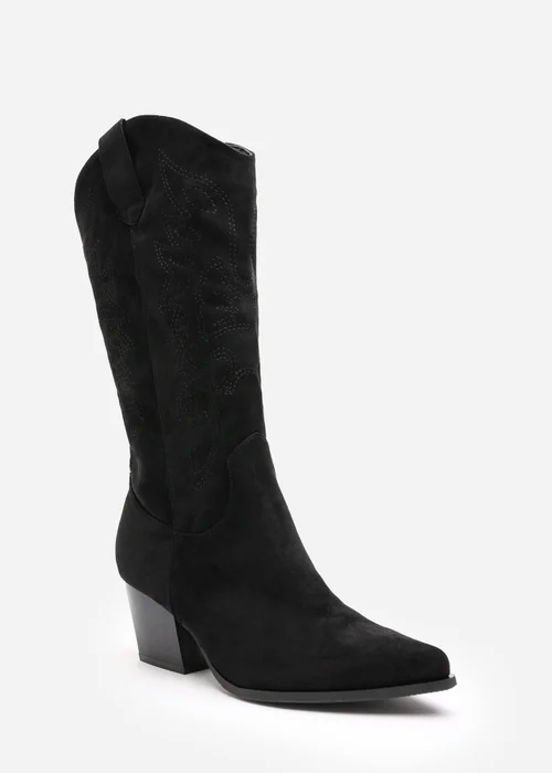 Where's That From Yasmine Black Suede Western Cowboy Calf Boots - 7 Image 3