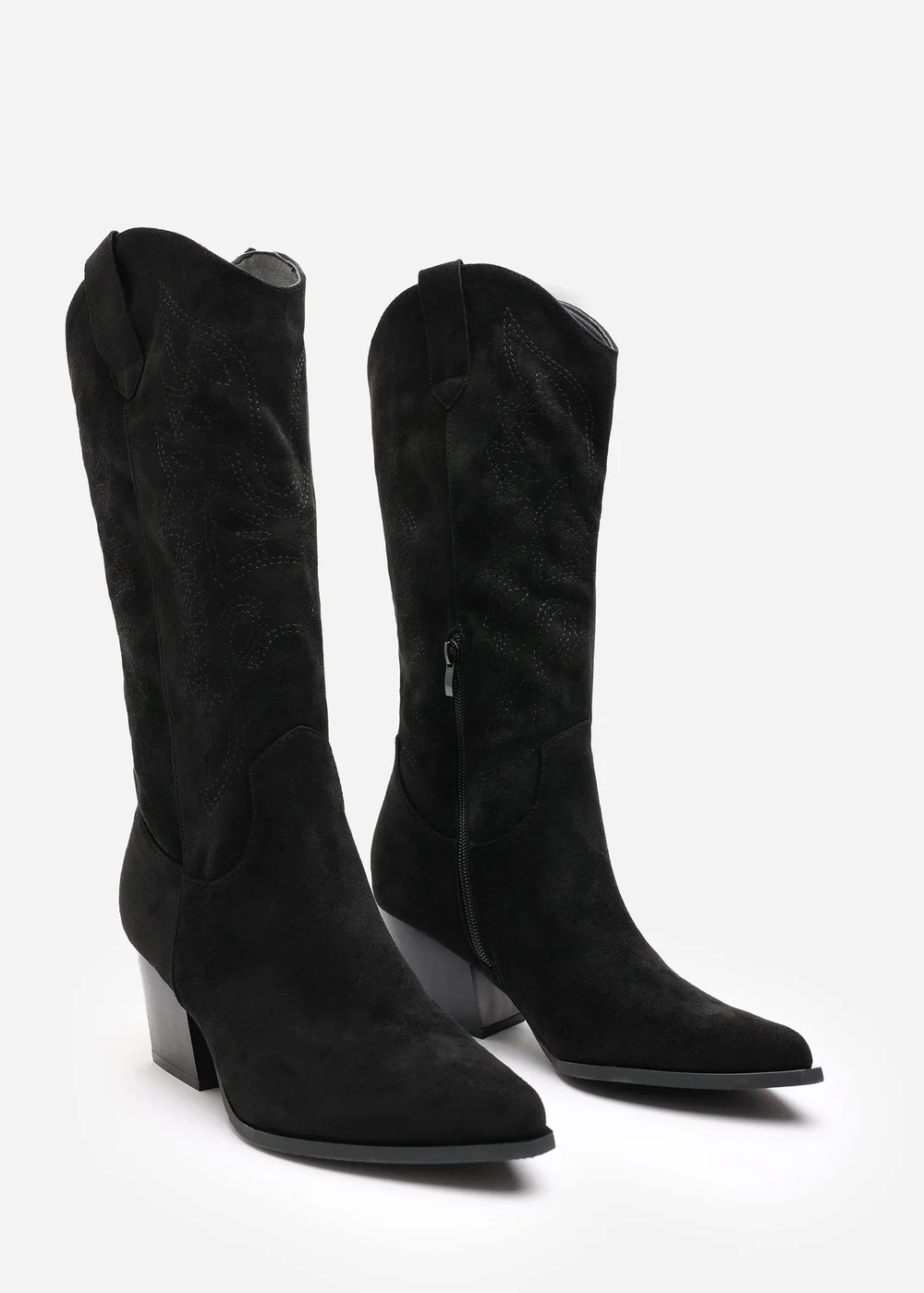 Where's That From Yasmine Black Suede Western Cowboy Calf Boots - 7 Image 4