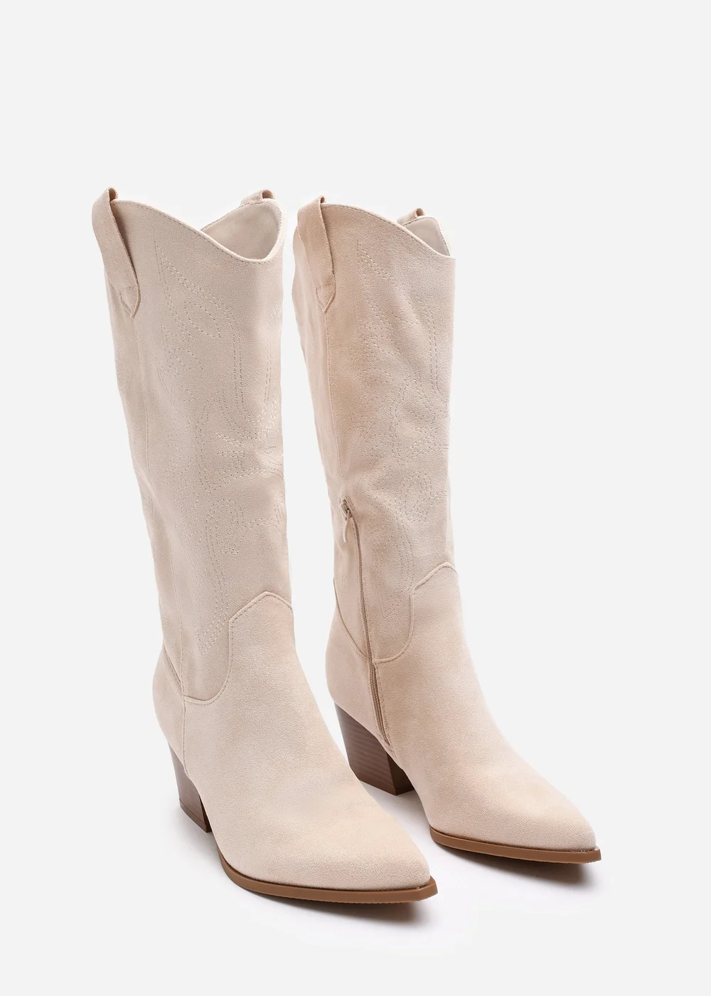 Where's That From Yasmine Beige Suede Western Cowboy Calf Boots - 4 Image 4