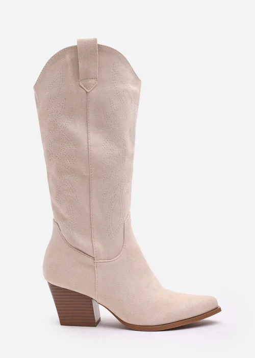 Where's That From Yasmine Beige Suede Western Cowboy Calf Boots - 4 Image 1