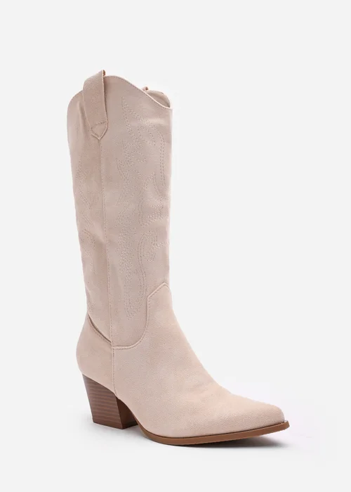 Where's That From Yasmine Beige Suede Western Cowboy Calf Boots - 4 Image 3