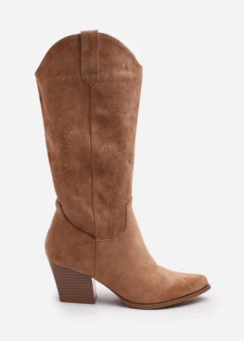 Where's That From Yasmine Camel Suede Western Cowboy Calf Boots - 6 Image 1