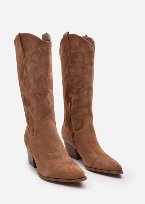 Where's That From Yasmine Camel Suede Western Cowboy Calf Boots - 6 Image 4