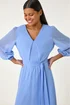 Roman Blue Chiffon V-Neck Midi Dress - Size 16 Image 4