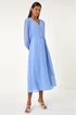 Roman Blue Chiffon V-Neck Midi Dress - Size 16 Image 2