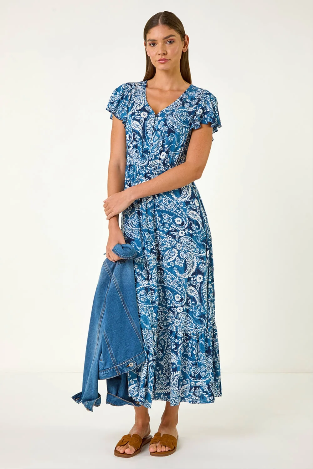 Roman Navy Paisley Print Crinkle Maxi Dress - 18 Image 2