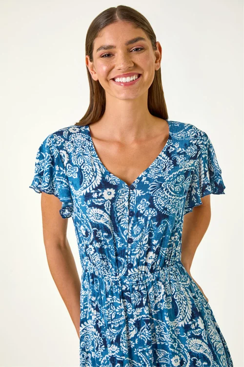 Roman Navy Paisley Print Crinkle Maxi Dress - 18 Image 4