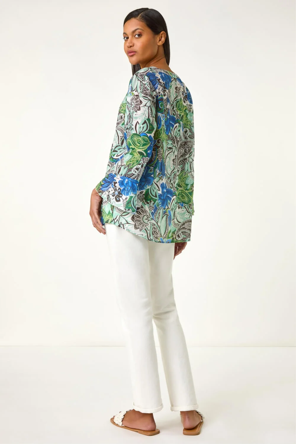 Roman Blue Paisley V-Neck Blouse - 12 Image 4