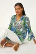 Roman Blue Paisley V-Neck Blouse - 12 Image 2