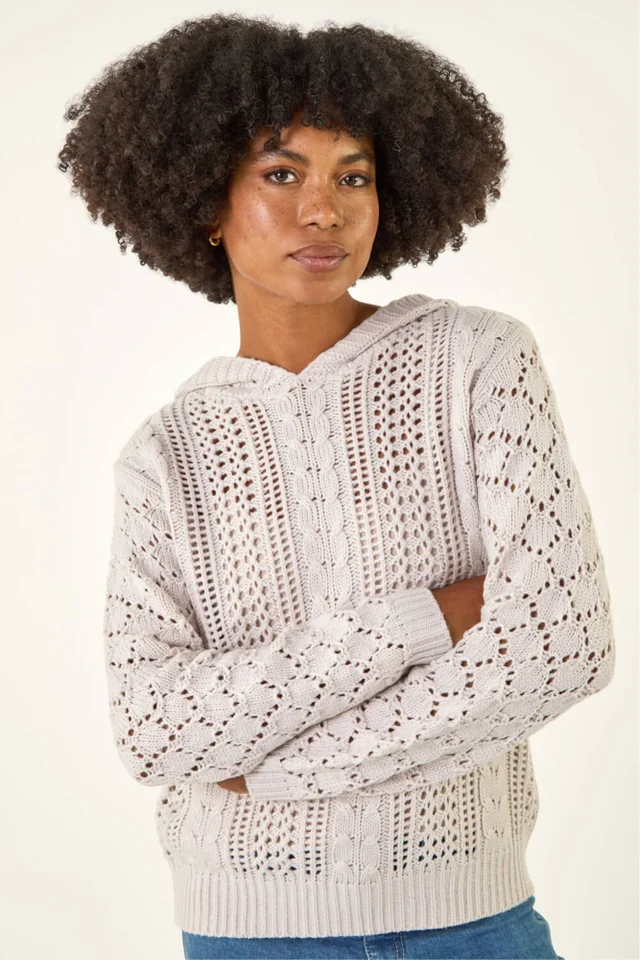 Roman Cream Hooded Cable Knit Jumper