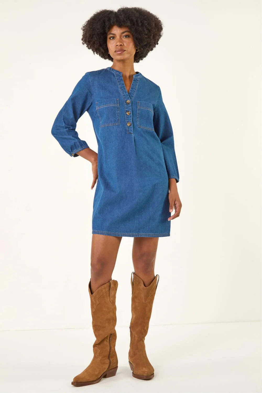 Roman Denim Cotton Denim Button Shift Dress - 14 Image 2
