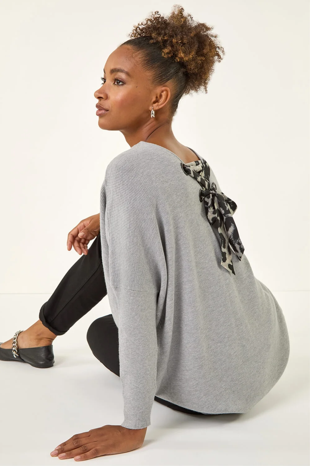 Roman Light Grey Animal Print Eyelet Back Knit Jumper - Small Image 1