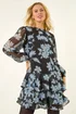 Roman Black Petite Floral Print Frill Swing Dress - 16 Image 1