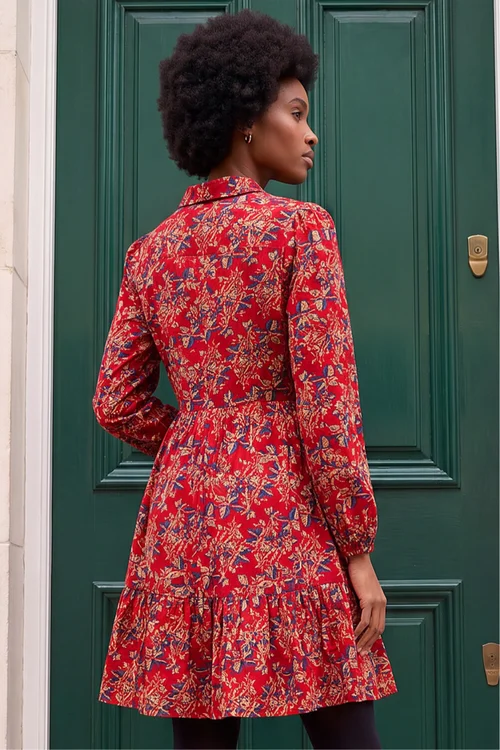 Roman Red Floral Print Button Stretch Dress - 10 Image 4