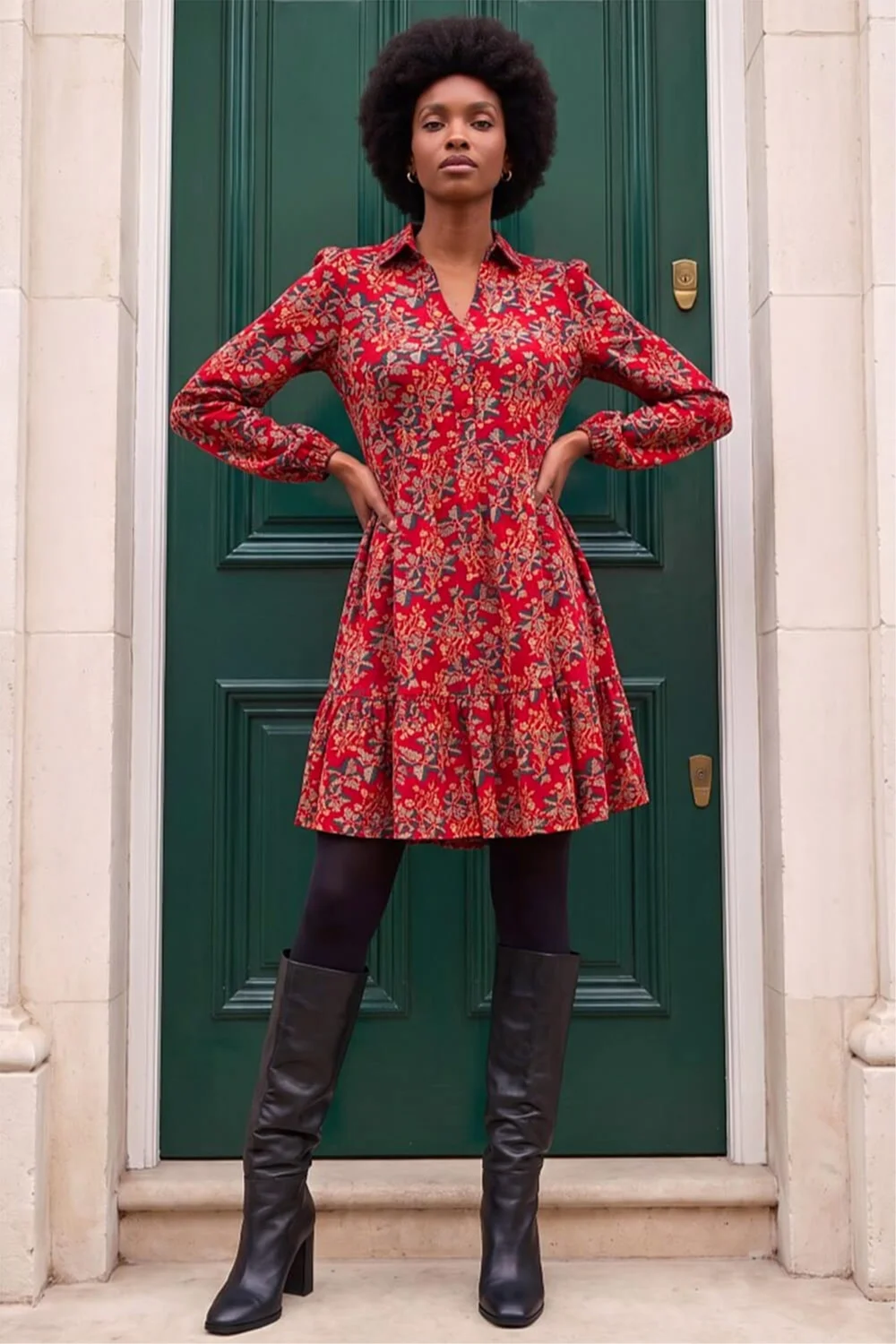 Roman Red Floral Print Button Stretch Dress - 10 Image 3