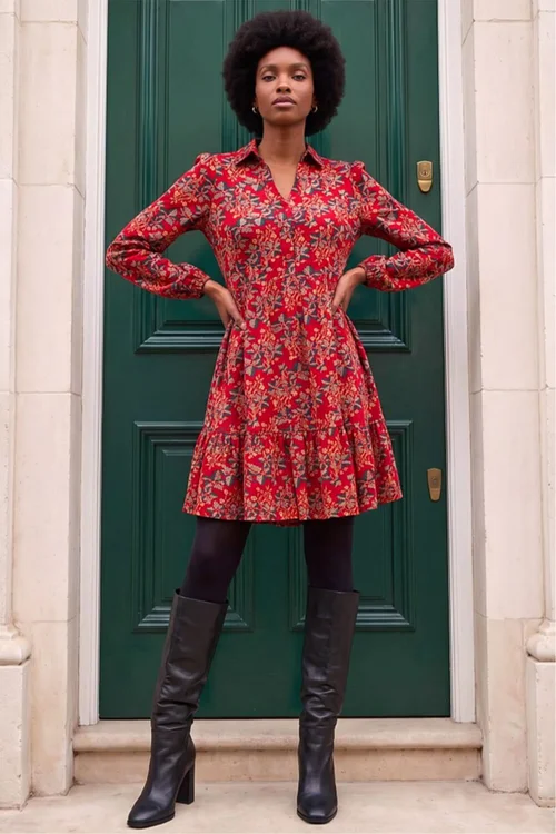 Roman Red Floral Print Button Stretch Dress - 10 Image 3